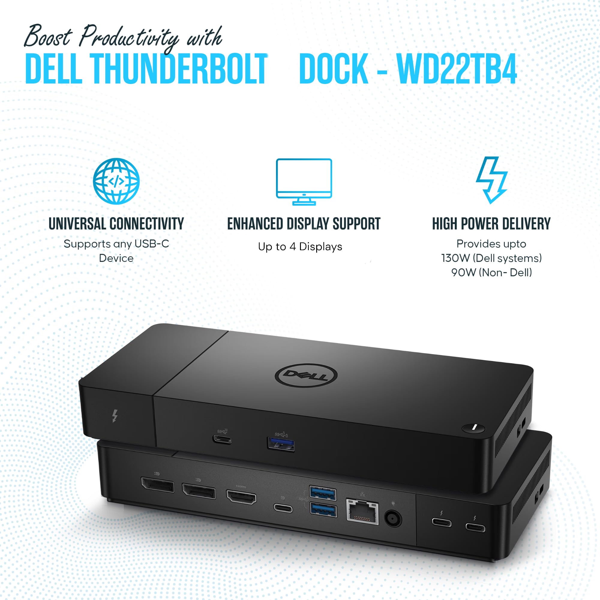 Wd22Tb4 Dell Docking Station Thunderbolt 4 Dock   1 Year Warranty   Dell Dock Station With 180W Dell Ac Adapter, Hdmi Cable, Dis